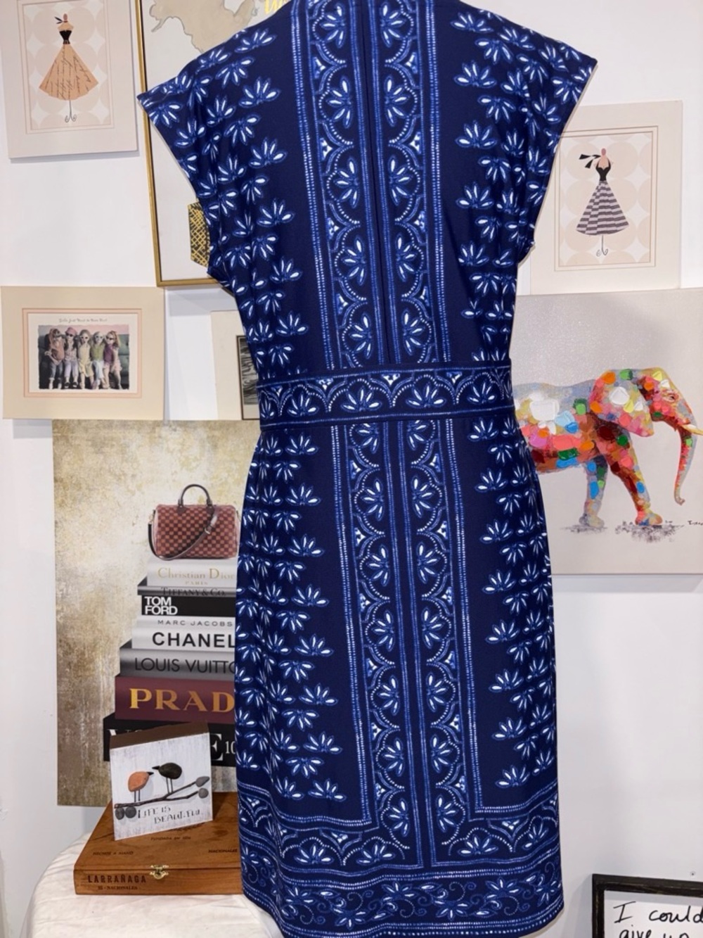 Talbots Navy Blue Embroidered Midi Dress - Picture 3 of 5